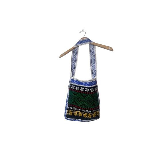 Vintage Hand Knitted Tote Bag Geometric Boho Cottagecore Purse Handmade Yarn Bag - Picture 4 of 5